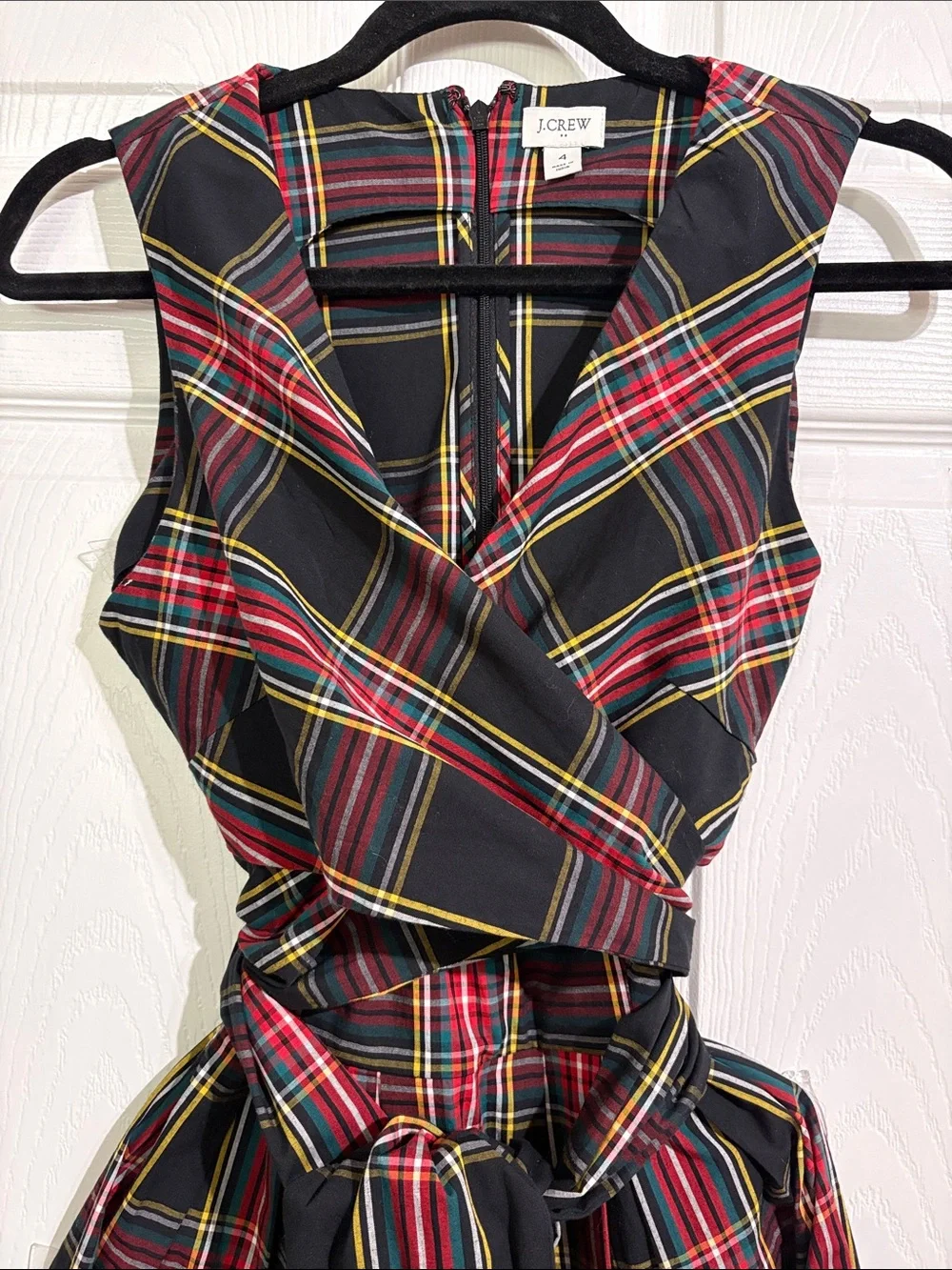 J. Crew Tartan Plaid Black, Red & Yellow Wrap Midi Dress